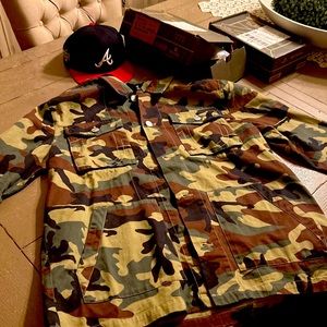 True Religion Mens Buddha Logo Camo Military Jacket